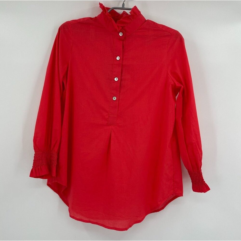 Tuckernuck Poppy Red Teagan Popover Blouse Top Ruffle Elastic Cuff sz XS NWOT